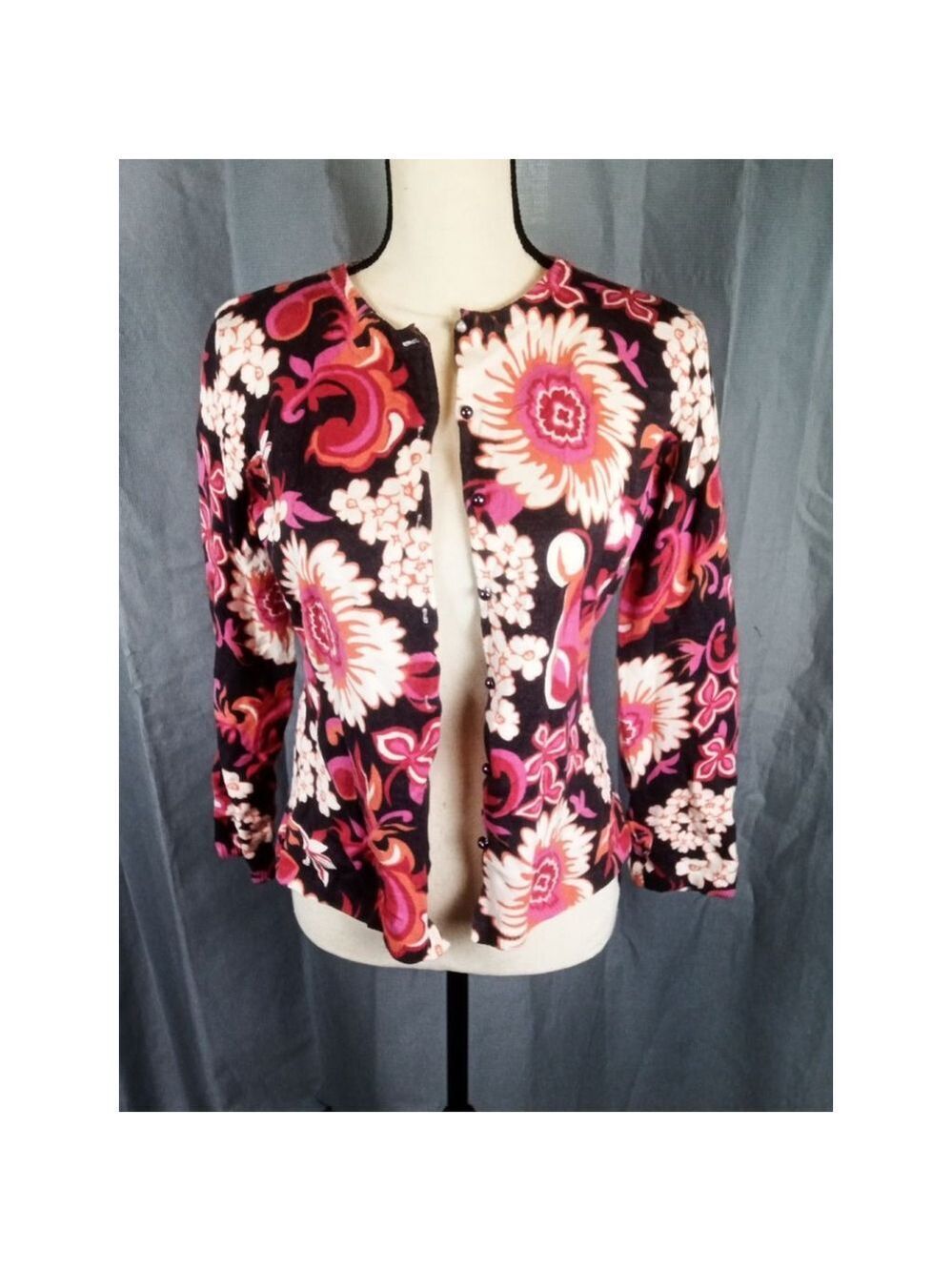 Women's Bamboo Traders Floral Cardigan M Brown Pink